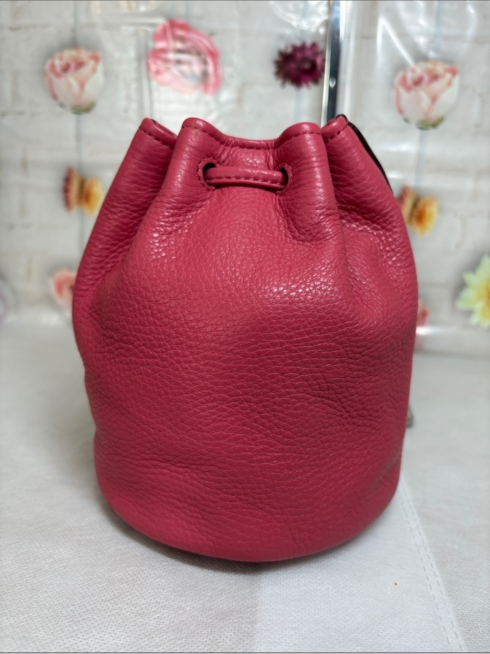 Coach Pebbled Leather Drawstring Mini Bucket Bag with 4 Leather Tea Roses - Picture 9 of 11